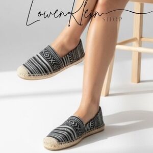 Minnetonka Black Woven Aztec Espadrille Slip On‎ Loafer Shoes Womens Size 6M